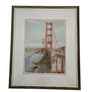 Don Davey 1968 Golden Gate Bridge San Francisco Framed Lithograph Print 14x17